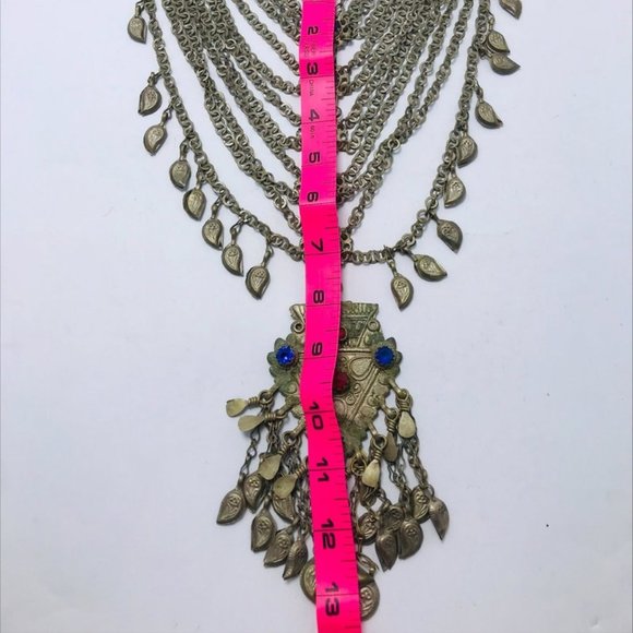 Multilayers Bib Necklace With Dangling Massive Pendant and Multicolor necklace - Picture 6 of 8